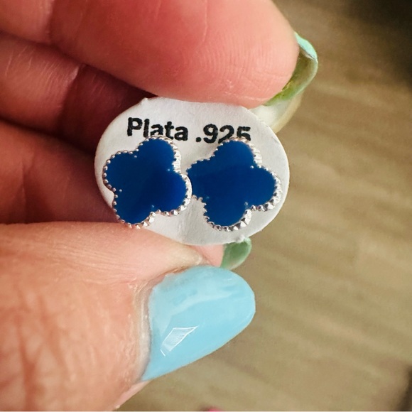 Blue Silver Stud Earrings - Picture 11 of 11